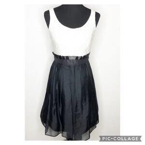 Kay Unger white and black silk sheer skirt fit & flare party dress size 6